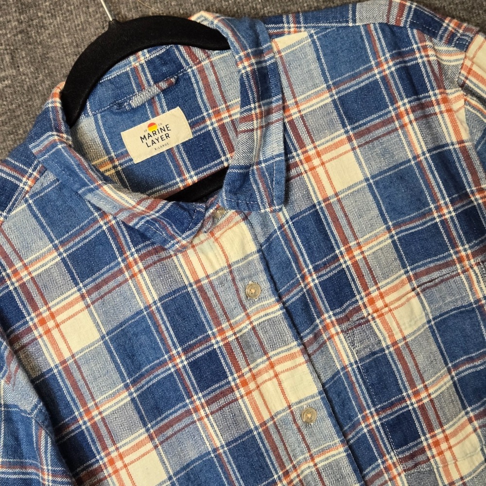 Marine Layer Pacifica Stretch‎ Twill Overshirt Men's XL Blue Plaid Muticolor